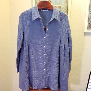 Zara Blue Textured Button-Up Shirt Size XL